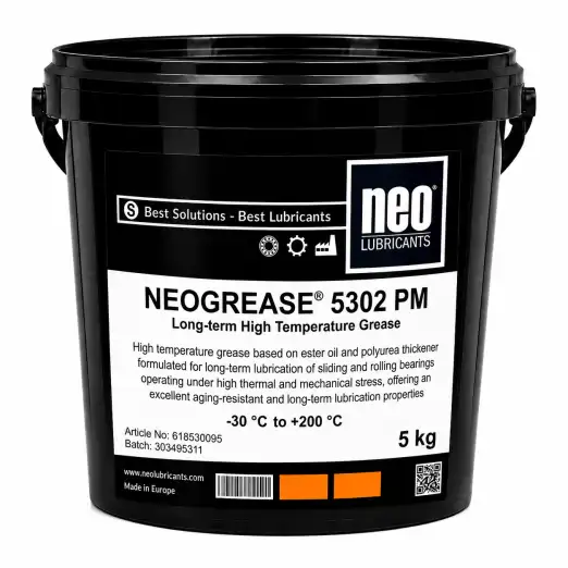 NEOGREASE® 5302 PM 1 NEOGREASE 5302 PM elektrik motorları, fan rulmanları ve yüksek sıcaklık rulmanları için uzun ömürlü sessiz çalışma gresi