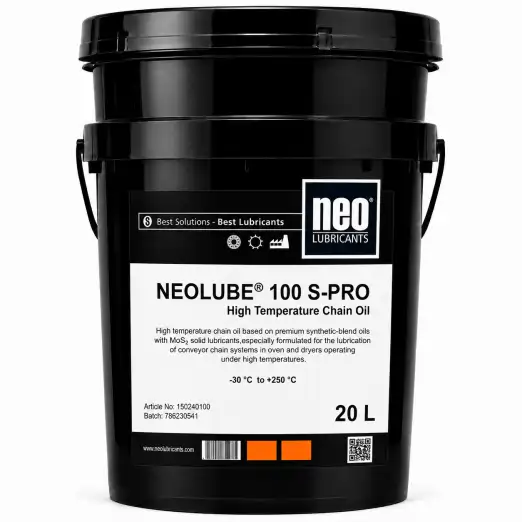NEOLUBE® 100 S-PRO 1 NEOLUBE 100 S-PRO fırın ve kurutucu konveyör zincirleri için MoS2 katkılı yüksek sıcaklık zincir yağı